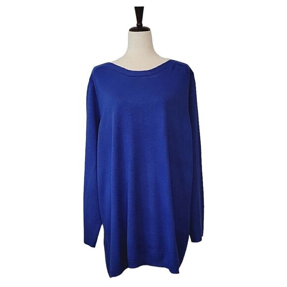 APT.9 Royal Blue Silver Metallic Sparkle Boatneck Long Sleeve Sweater Size 3X - Picture 1 of 10